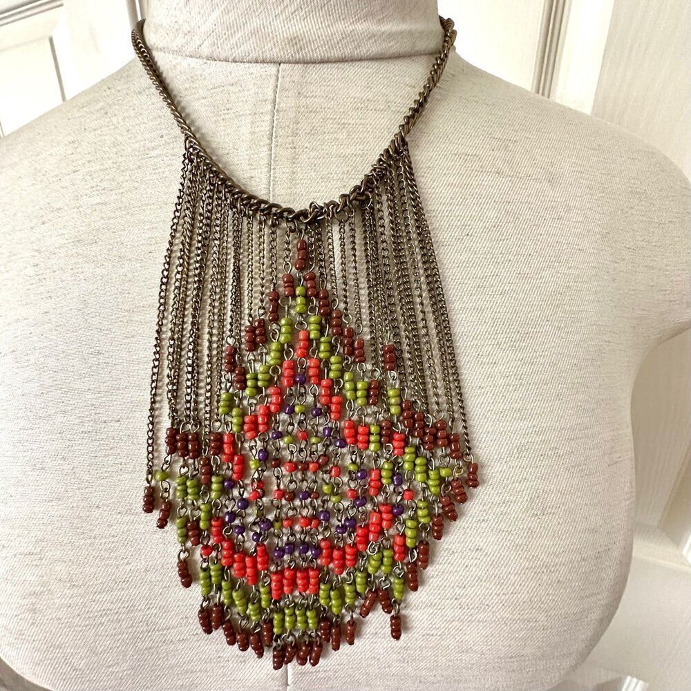 Chain beaded statement necklace